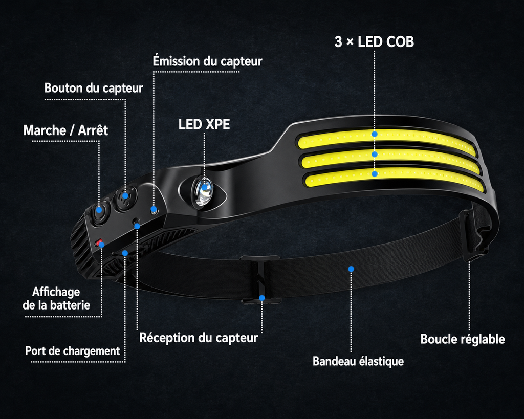 Lampe frontale LED rechargeable