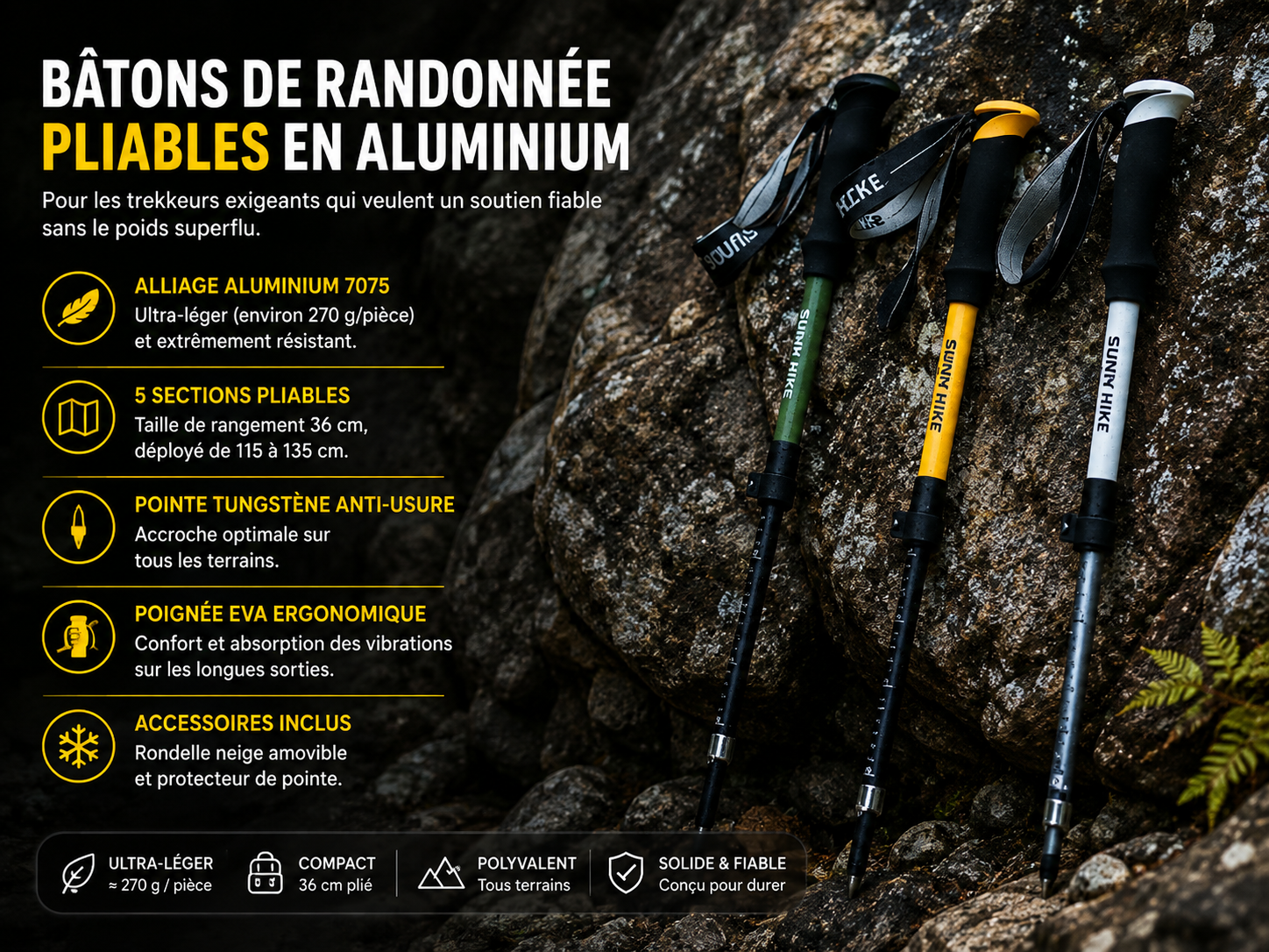 Bâtons de randonnée pliables aluminium